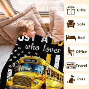 Boys Blanket Gifts, School Bus Throw Blankets for Kids Teens, 40x50 Inches Cute Throws for Truck Lovers - Black Soft Fuzzy Car Blankets for Sofa Couch Bed