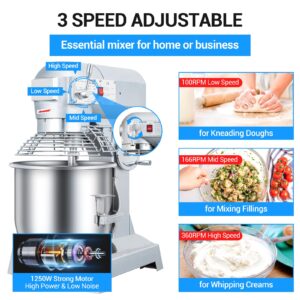 Ekway 30Qt Commercial Food Mixer, 1250W Commercial Mixer 3-Speeds Adjustable，Electric Heavy Duty Stand Mixer with Stainless Steel Bowl for Kitchenaid Bakery and Pizzeria