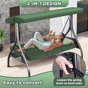 ZZW 3 Seat Outdoor Porch Patio Swing 800lbs 2-in-1 Patio Swing Glider Chair with Adjustable Canopy & Removable Cushion Outdoor Adult Swing with Stand for Yard Porch Garden Deck (Green, Square Tube)