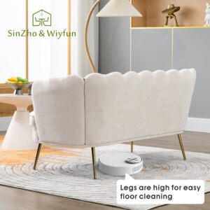 Sinzho & Wiyfun 59" W Upholstered Small Loveseat Sofa 2-Seat Couch Settee Love Seat with Gold Metal Legs for Small Space Mini Room, Chenille Fabric, Beige