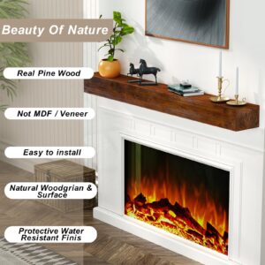 LOVMOR Floating Fireplace Mantel-60in Wood Mantels for Over Fireplace,Wall Mount Fireplace Mantel Shelves,Natural Mantels Over Fireplace | 60" x 8" x 5"-Wood Brown