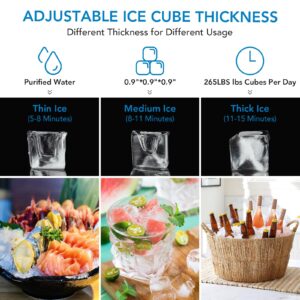 GarveeTech Ice Maker, Commercial Ice Machine, 200LBS/24H, Stainless Steel Ice Machine Ready in 5-15Mins, Freestanding Ice Maker with Ice Scoops, Self-Cleaning for Home Bar 120V/60Hz/420W