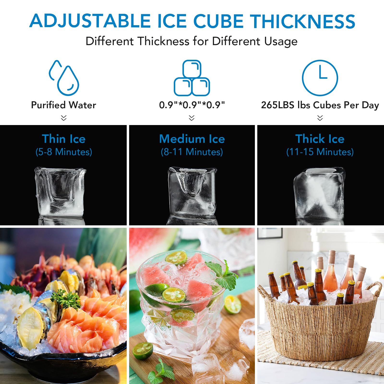 GarveeTech Ice Maker, Commercial Ice Machine, 200LBS/24H, Stainless Steel Ice Machine Ready in 5-15Mins, Freestanding Ice Maker with Ice Scoops, Self-Cleaning for Home Bar 120V/60Hz/420W