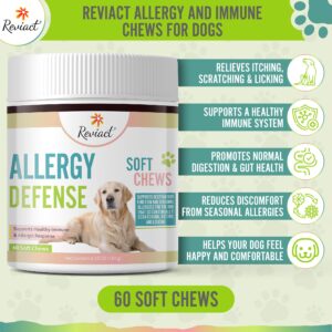 Reviact Allergy and Immune Chews for Dogs – Itch and Allergy Relief for Dogs with Probiotics, Digestive Enzymes – Pet Allergy Chews for Gut and Immune Support – Chewable Dog Allergy Treats - 60 Count