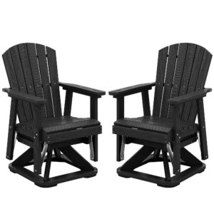 SERWALL Adirondack Swivel Glider Chair, HDPE Swivel Glider Set of 2 for Outdoor, All-Weather Glider Chair for Porch, Balcony, Midnight Black