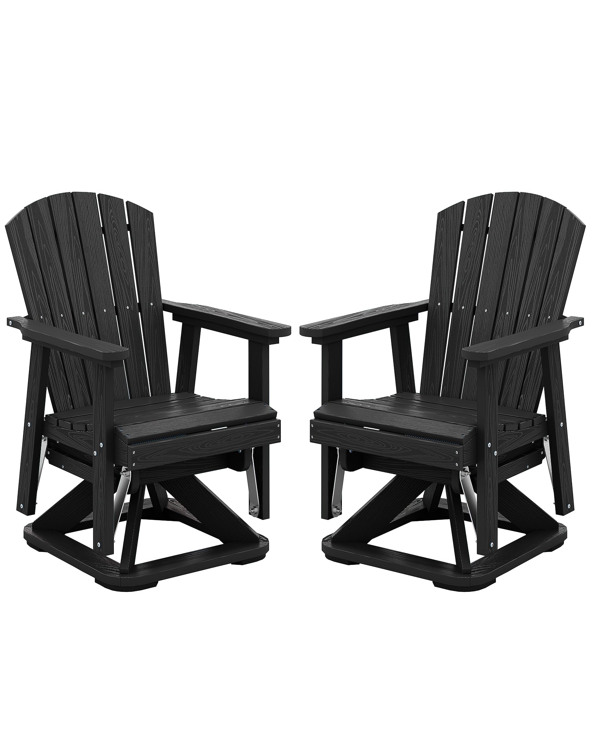 SERWALL Adirondack Swivel Glider Chair, HDPE Swivel Glider Set of 2 for Outdoor, All-Weather Glider Chair for Porch, Balcony, Midnight Black