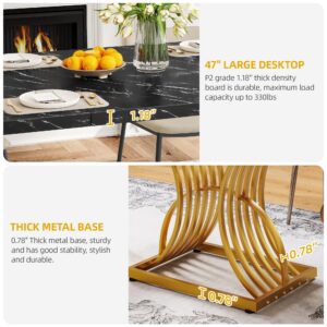 DWVO Modern Dining Table for 4 People 47 Inch Rectangular Kitchen Table with Faux Marble Tabletop and Gold Geometric Legs Small Dinner Table Kitchen & Dining Room Furniture Black & Gold