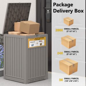 LHBGO Package Delivery Box for Porch with Delivery Sign, 48 Gallon Storage Box with Lockable Secure, Large Double Wall Resin Outdoor Package Delivery and Waterproof Deck Box