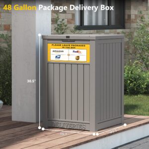 LHBGO Package Delivery Box for Porch with Delivery Sign, 48 Gallon Storage Box with Lockable Secure, Large Double Wall Resin Outdoor Package Delivery and Waterproof Deck Box