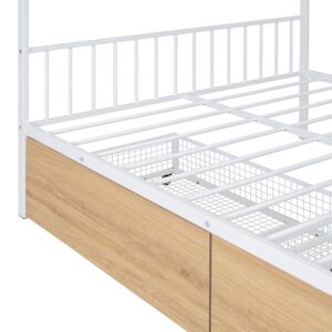 THINK 30 Metal House Bed, House Bed with Two Drawers, Full Size, White