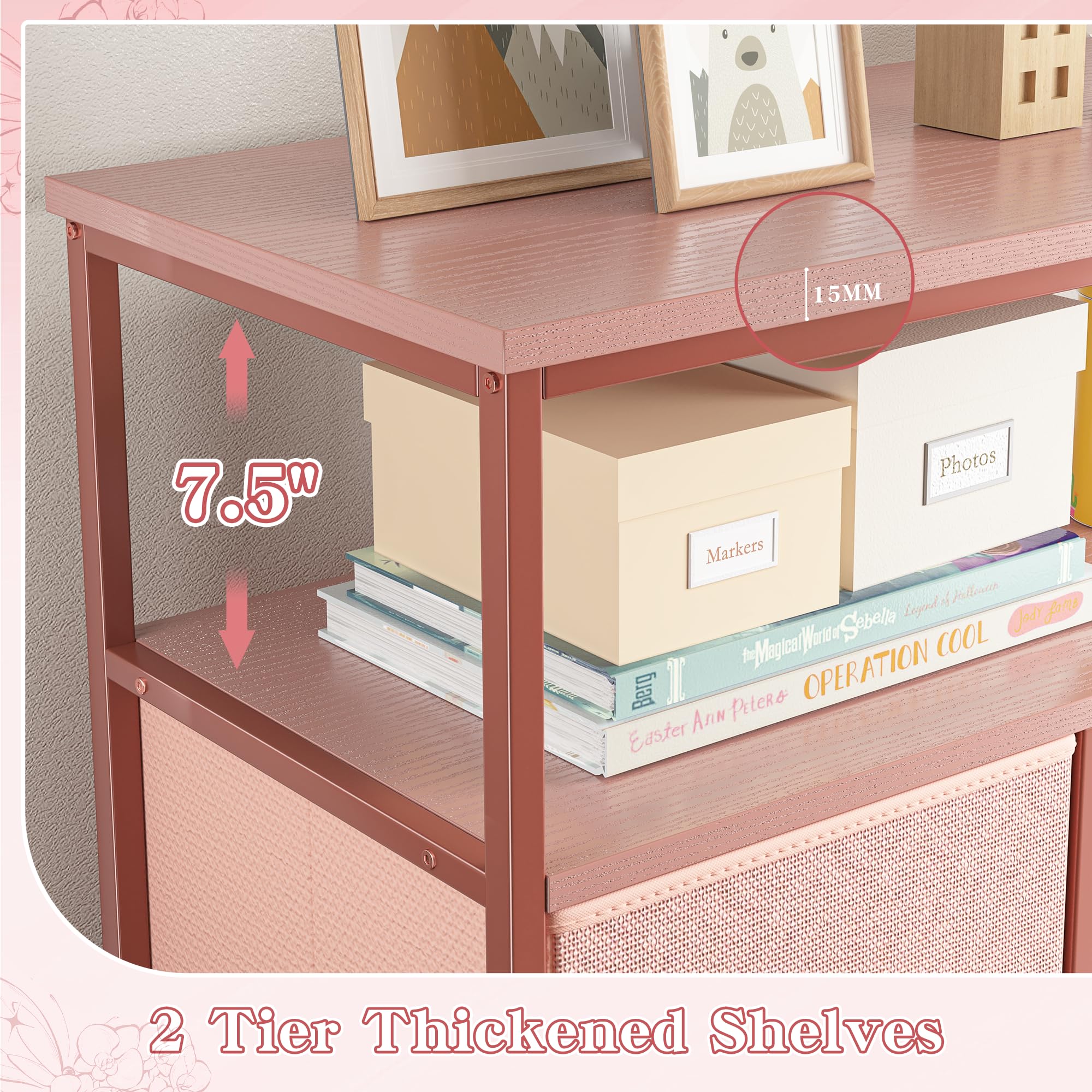 EnHomee Pink Dresser for Bedroom Dresser with 7 Drawers & 2 Shelves,Fabric Dressers & Chests of Drawers for Room, Closet,Lightweight