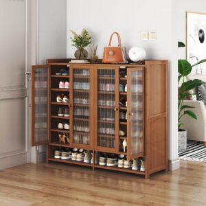 FAVEDECOR Bamboo Shoe Storage Cabinet with Doors, 8 Tier Free Standing Shoe Rack, 36-40 Pairs Shoe Cabinet, Entryway Shoe Organizer for Hallway Office Living Room (Brown-2)