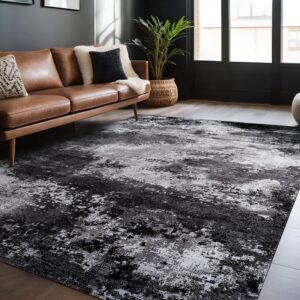 luul home non slip rugs 5x7 modern abstract easy silk rubber backing soft area rug for living room easy to clean non shedding kitchen for bedroom indoor carpet (gray - black, 5x7)