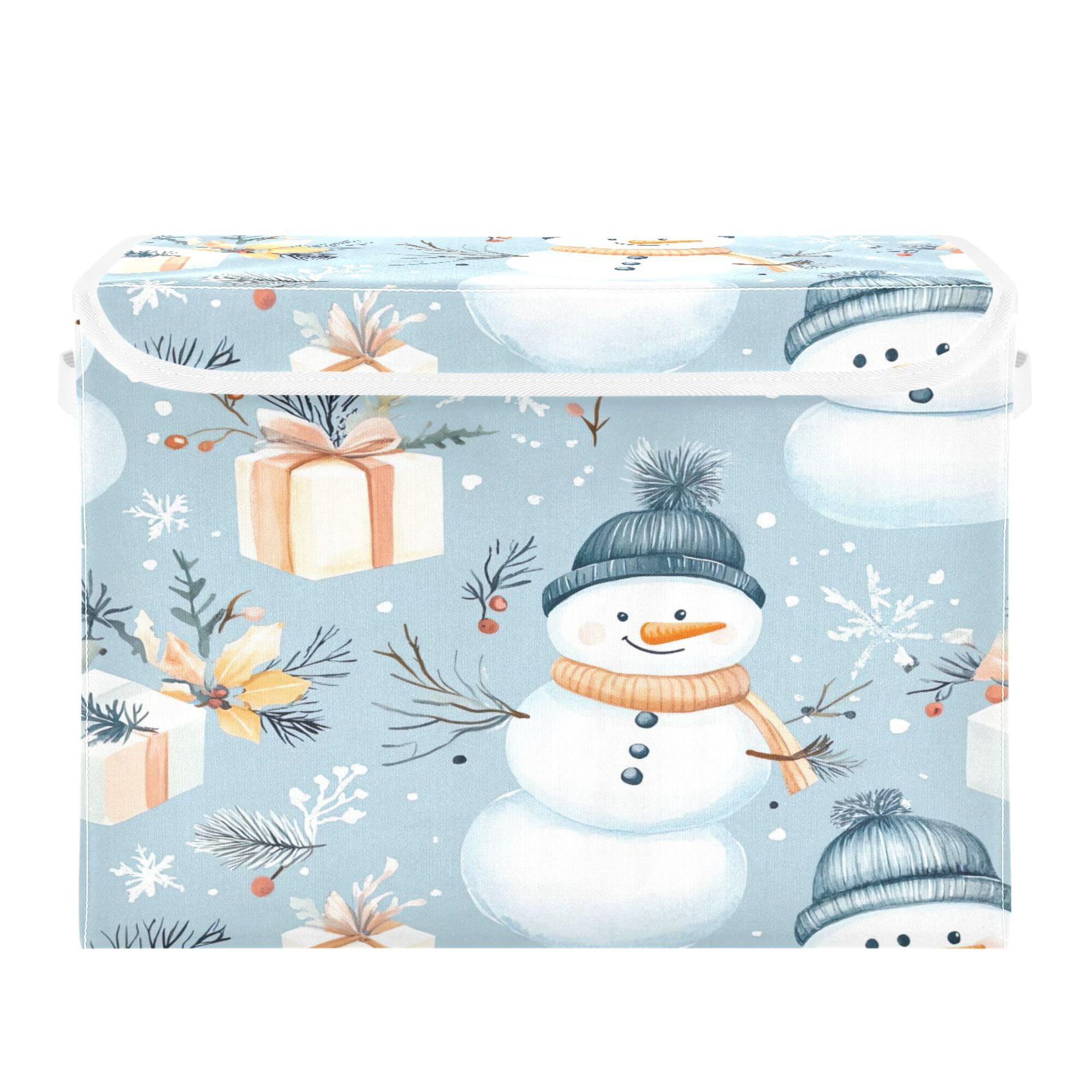 SEHANY Cute Christmas Snowman Closet Storage Bin with Lids and handles, Foldable Fabric Storage Baskets Organizer Large Cube Storage Boxes for Clothes Blanket Office Nursery, 16.5x12.6x11.8 in