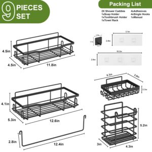 JIANDOS Shower Caddy 9 Pack, Large Capacity Stainless Steel, Adhesive Shower Organizers for Bathroom&Kitchen, Drill-Free Shower Shelves for Inside Shower with Hooks SC09