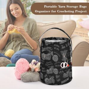 MCHIVER Black Motorcycle Yarn Storage Bag Crochet Bag Organizer for Crocheting Portable Knitting Bag with Pockets Travel Crochet Bag for Knitting Needles and Accessory