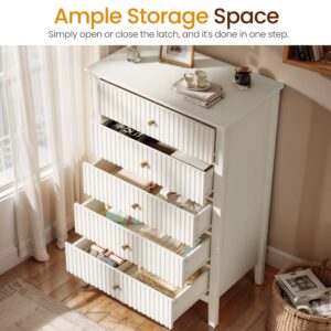 May in Color White Fluted 5 Drawer Dresser for Bedroom, Tall Chest of Drawers with Ball Bearing Slide, Waterproof Lacquered Desktop,Modern Wood Storage Cabinet for Living Room