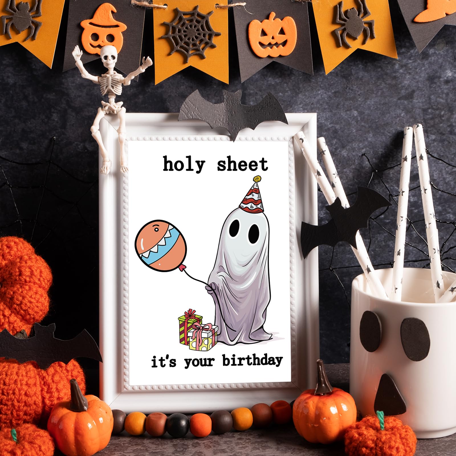 GlightG Cute Ghosts Halloween Birthday Card for Women Men, Cute Halloween Birthday Gift Card for Kids Friends, Humorous Birthday Gifts for Him Her