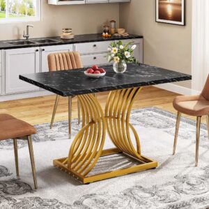 dwvo modern dining table for 4 people 47 inch rectangular kitchen table with faux marble tabletop and gold geometric legs small dinner table kitchen & dining room furniture black & gold