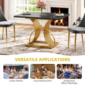 DWVO Modern Dining Table for 4 People 47 Inch Rectangular Kitchen Table with Faux Marble Tabletop and Gold Geometric Legs Small Dinner Table Kitchen & Dining Room Furniture Black & Gold