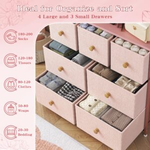 EnHomee Pink Dresser for Bedroom Dresser with 7 Drawers & 2 Shelves,Fabric Dressers & Chests of Drawers for Room, Closet,Lightweight