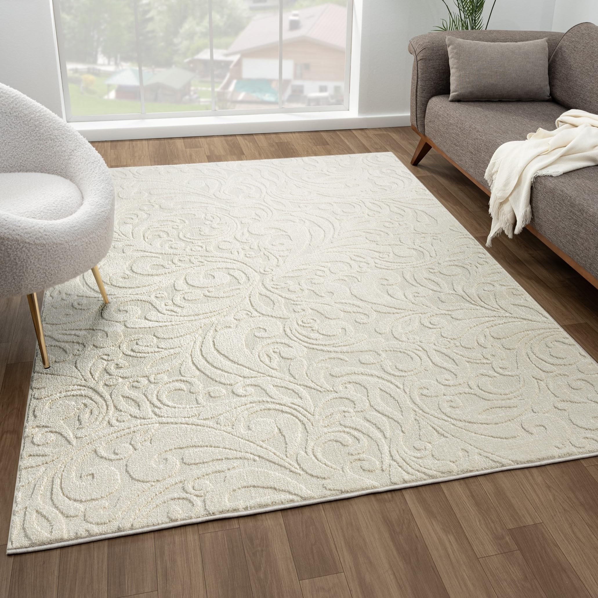 LUXE WEAVERS Grayson Collection 5808 Cream 8x10 Botanical Area Rug