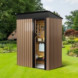 Large Metal Storage Shed, 8 x 6 FT Outdoor Storage Shed, Outdoor Storage Cabinet,Metal Garden Tool Shed with Roof, Door & Lock, for Patio Garden Yard, Brown