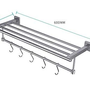 Towel Rack 304 Stainless Steel Bath Towel Rack Simple with Hook Kitchen Bathroom Rack Silver 23.8X60X14cm