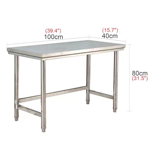 Single Level Stainless Steel Work Table Kitchen Prep Table Commercial Chopping Table Casework Stable Frame Work Table with Adjustable Legs Wide Application(100x40x80cm)