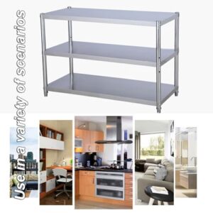 Stainless Steel Preparation Table Three-Tier Kitchen Workbench Metal Table Back Reinforced Beams High Load-Bearing Open Storage Shelves Large Storage(90x40x80cm)