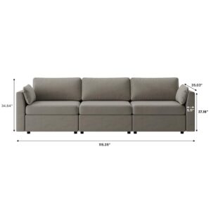 POVISON 115.35" Modular Sectional Oversized Modern Sofa for Living Room Large Sectional Couches Velvet Deep Seat Sofa Set 3 Seats Big Comfy Cloud Couch for House Office