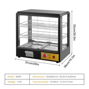 Food Warmer Display, 3-Tier Electric Food Warmer Commercial Countertop with Lighting and Glass Door, 500w Commercial Electric Warmer Display for Restaurant Small Heated Warming Box