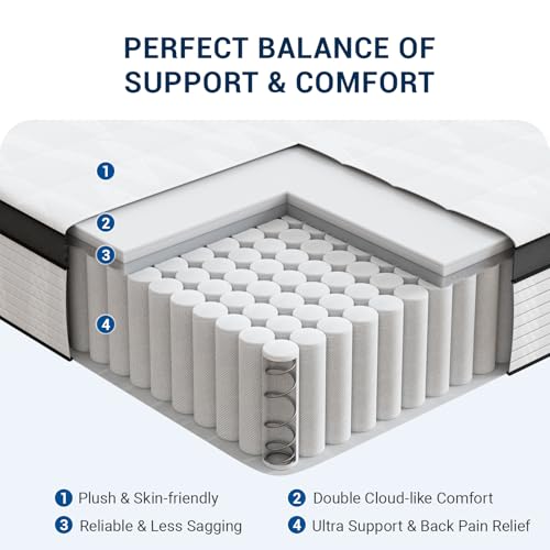 Avenco 10 Inch Queen Mattress, Hybrid Mattress in a Box with Independent Spring, Soft and Comfort Medium Firm Queen Size Mattress, Edge Support, Pressure Relief, Back Pain Relief, CertiPUR-US.