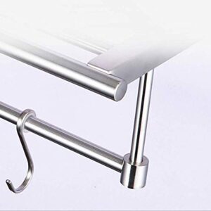 Towel Rack 304 Stainless Steel Bath Towel Rack Simple with Hook Kitchen Bathroom Rack Silver 23.8X60X14cm