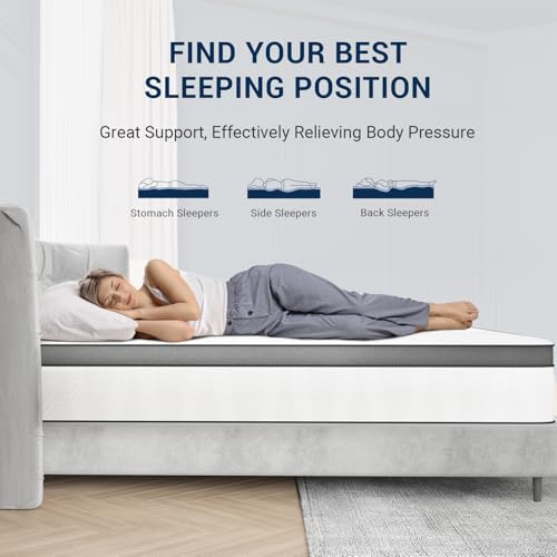 Avenco 10 Inch Queen Mattress, Hybrid Mattress in a Box with Independent Spring, Soft and Comfort Medium Firm Queen Size Mattress, Edge Support, Pressure Relief, Back Pain Relief, CertiPUR-US.