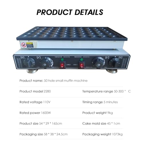 Minis Pancake Maker 50 Pack | Commercial Minis Pancakes Maker Machine | 1800W Minis Dutch Pancakes Maker | 1.8 Inches Dorayakis Maker With 2 Thermostats and 5 Mins Timers, Non-stick Coating