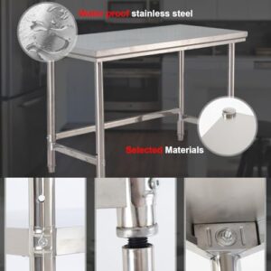 Single Level Stainless Steel Work Table Kitchen Prep Table Commercial Chopping Table Casework Stable Frame Work Table with Adjustable Legs Wide Application(100x40x80cm)