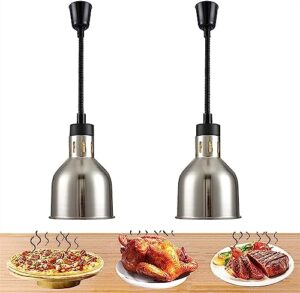 linkanruo 2pcs commercial food warmer, buffet heating lamp for keep food warm, 60-180cm retractable food heating lamp food heat pendant light for food service restaurant kitchen lamps(silver)