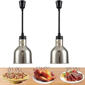 LINKANRUO 2PCS Commercial Food Warmer, Buffet Heating Lamp for Keep Food Warm, 60-180cm Retractable Food Heating Lamp Food Heat Pendant Light for Food Service Restaurant Kitchen Lamps(Silver)