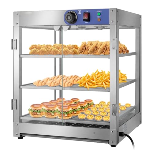 Commercial Countertop Food Warmer | 800 W Stainless Steel Countertop Heated Cabinet | 3-Tier Glass Food Warming Display Machine | 86-185°F Temp Control Food Heater for Buffet Restaurant