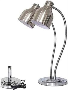 linkanruo kitchen heat lamp food warmer single/double bulbs buffet carving station lamp display heating preservation light,portable 250 watt heat lamp lamps(silver,double head)