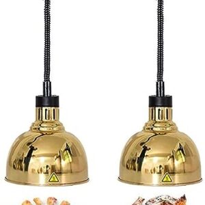 LINKANRUO Hanging Food Heat Lamp Restaurant, Food Heat Lamp 2 Pack Food Warmer Lamp, Food Heating Lamp Commercial Food Service Heat Lamp 110v Lamps(Gold)