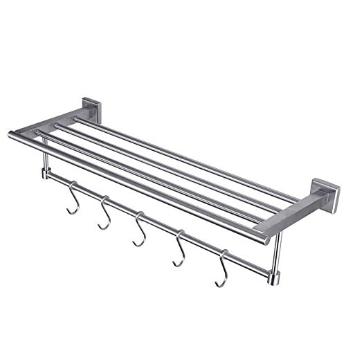 Towel Rack 304 Stainless Steel Bath Towel Rack Simple with Hook Kitchen Bathroom Rack Silver 23.8X60X14cm