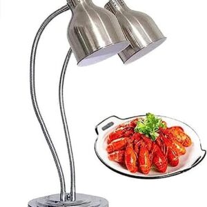 LINKANRUO Countertop Food Warmer Lamp 250W Bulb Commercial Food Heat Lamp for Food Warming Restaurant Warmer Food Service, Adjustable Lampshade Lamps(Sliver,Double Head)