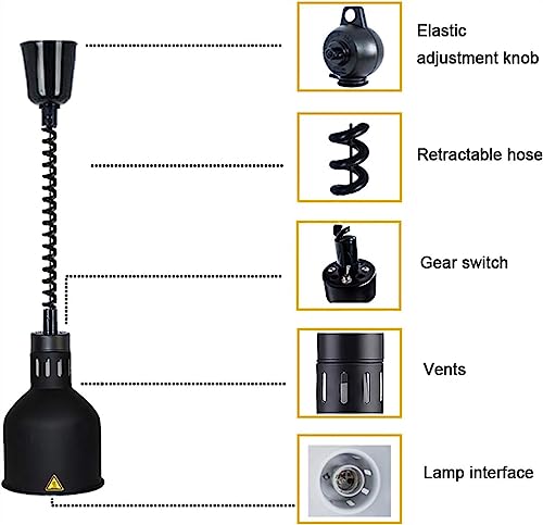 LINKANRUO 2PCS Commercial Food Warmer, Buffet Heating Lamp for Keep Food Warm, 60-180cm Retractable Food Heating Lamp Food Heat Pendant Light for Food Service Restaurant Kitchen Lamps(Silver)