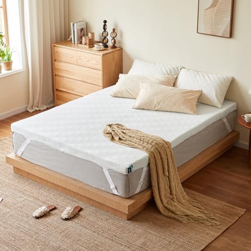 LINSY 3 Inch California King Size Mattress Topper, Gel Memory Foam Bed Topper Cal King with Removable Cover, Adjustable Straps & Non-Slip Bottom for Enhanced Support