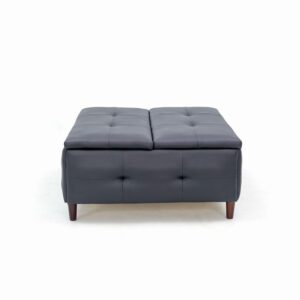 Panana Large Tufted Upholstered Ottoman Bench and Coffee Table with Storage, 35 x 35 x 16 inches, Solid Wood Legs, Lift-up Lid, Linen or Leather Look Fabric (Black Leather Look Fabric, #1)