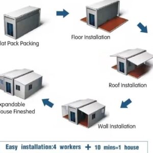 40FT Expandable Mobile House, 3 Bedrooms, Fully Equipped Kitchen with Cabinets, Bathroom with Toilet and Shower. Customizable Prefabricated Portable Home for Adults.