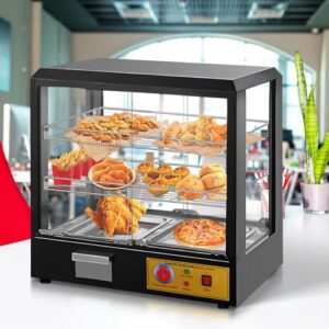 Food Pizza Warmer, 3-Tier Electric Food Warmer Commercial Countertop with Lighting and Glass Door, 500w Commercial Electric Warmer Display for Restaurant Small Heated Warming Box