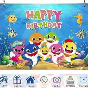 TUHI Baby Shark Backdrop, Baby Shark Party Supplies, Baby Shark Birthday Decorations Blue Cartoon Whale Ocean Photo Background (Blue, 5 Ft X3 Ft)